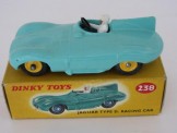 Dinky Toys 238 Jaguar Type D Racing Car.  Turquosie with yellow plastic hubs, Boxed