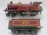 Early Hornby Gauge 0 Clockwork LMS Maroon 2711 Locomotive and Tender