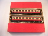 2 x Trix BR Blood and Custard Scale Length Coaches.  1/567 All First and 1/587 Restaurant Car.  Both Boxed