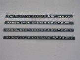 4 x Hornby Gauge 0 Gold on Blue ''Paddington, Exeter & Plymouth'' Coach Boards