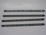 4 x Hornby Gauge 0 Gold on Blue ''Waterloo, Salisbury & Exeter'' Coach Boards