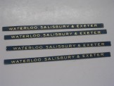4 x Hornby Gauge 0 Gold on Blue ''Waterloo, Salisbury & Exeter'' Coach Boards
