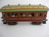Early Marklin Gauge One Hand Enamelled Speise Wagon Bogie Coach with lifting roof and interior details