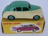 Dinky Toys 159 Morris Oxford Saloon.  Green upper cream lower, Boxed