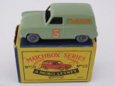 Matchbox Series 1-100 No 59 Ford Thames Van ''Singer''.  Pale green with GPW, Boxed.