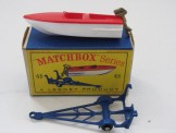Matchbox Series 1-100 No 48 Trailer with removable Sports Boat.  Red deck and white hull, Boxed