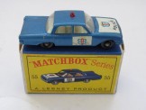 Matchbox Series 1-100 No 55 Police Patrol Car (Ford Fairlane).  Metallic blue with BPW, Boxed.
