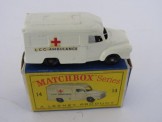 Matchbox Series 1-100 No 14 Lomas Ambulance.  Off white, BPW.  Boxed.