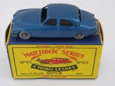 Matchbox Series 1-100 No 65 3.4 Litre Jaguar.  Metallic blue with GPW, Boxed.