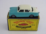 Matchbox Series 1-100 No 43 Hillman Minx.  Turquoise and cream roof with GPW, Boxed.