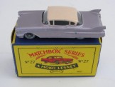 Matchbox Series 1-100 No 27 Cadillac.  Metallic lilac, pink roof and crimson base.  SPW, Boxed.
