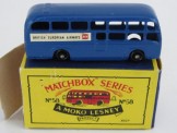 Matchbox Series 1-100 No 58 BEA Coach.  Dark blue, black letters and BPW, Boxed.