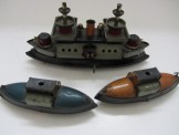 Early Hess Clockwork Battleship and 2 Push Along Submarines c1910