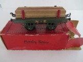 Early Hornby Gauge 0 Olive Green NE No 1 Timber Wagon with Load, Boxed