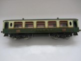 Early Hornby Gauge 0 Green and Cream No 2 Pullman Coach with fixed doors
