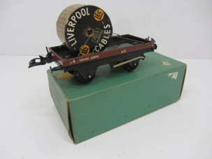 Postwar Hornby Gauge 0 No50 BR Low Sided Wagon with Cable Drum Boxed